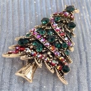 VINTAGE JEWEL HOLIDAY CHRISTMAS TREE BROOCH PIN 2